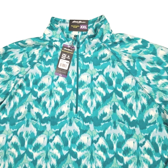 NEW Eddie Baurer Women's 1/4 Zip Pullover Teal/Aqua/White Polar Fleece - Picture 6 of 13